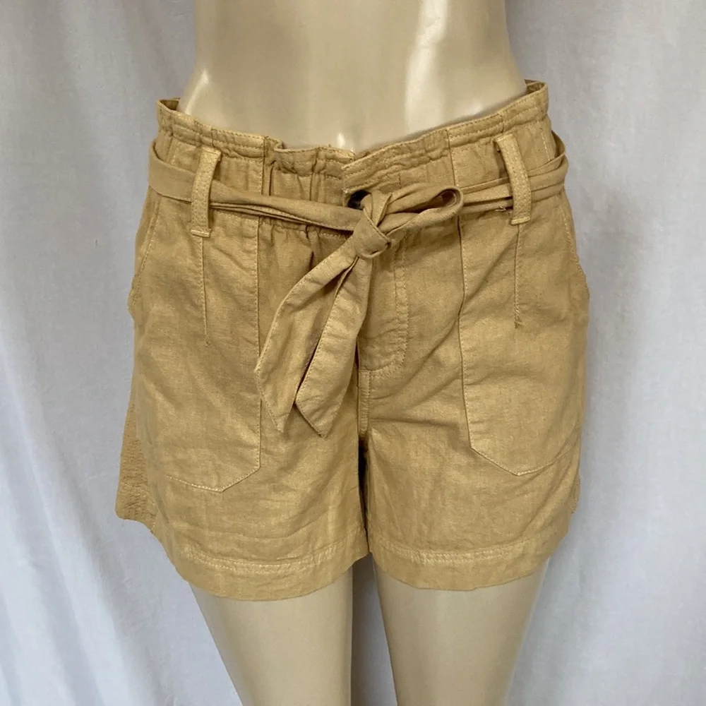 Wit & Wisdom High Waist Tan Linen-Blend Shorts